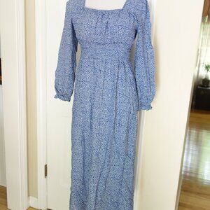 Blue Floral Long Sleeve Dress